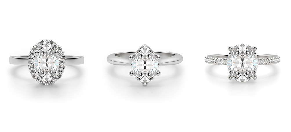 Three Diamond Nexus engagement rings featured in a classic, tapered and accented band.