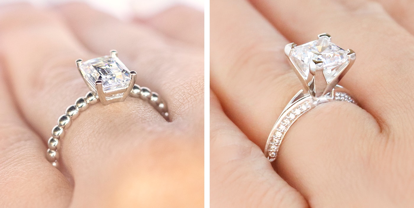 Low set engagement ring and high set engagement ring.