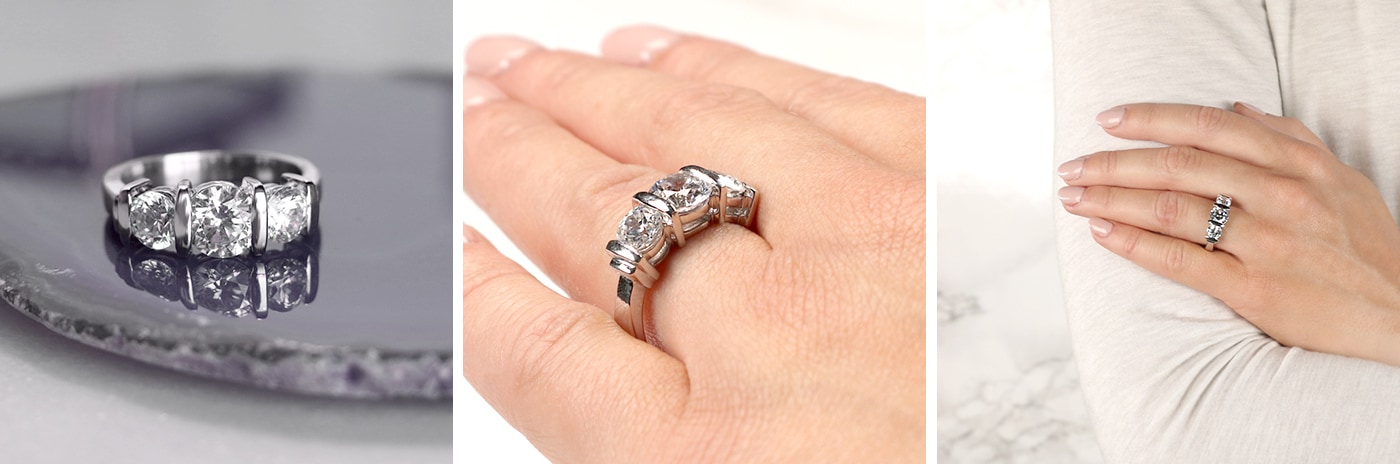 Bar-set simulated diamond engagement ring.