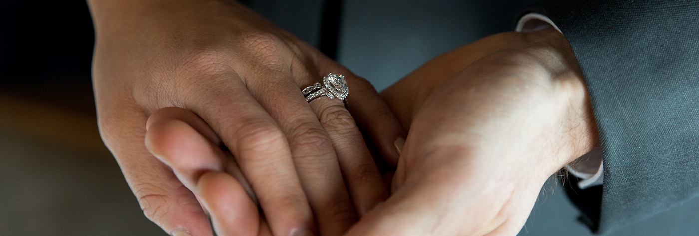 Simulated diamond wedding ring set.