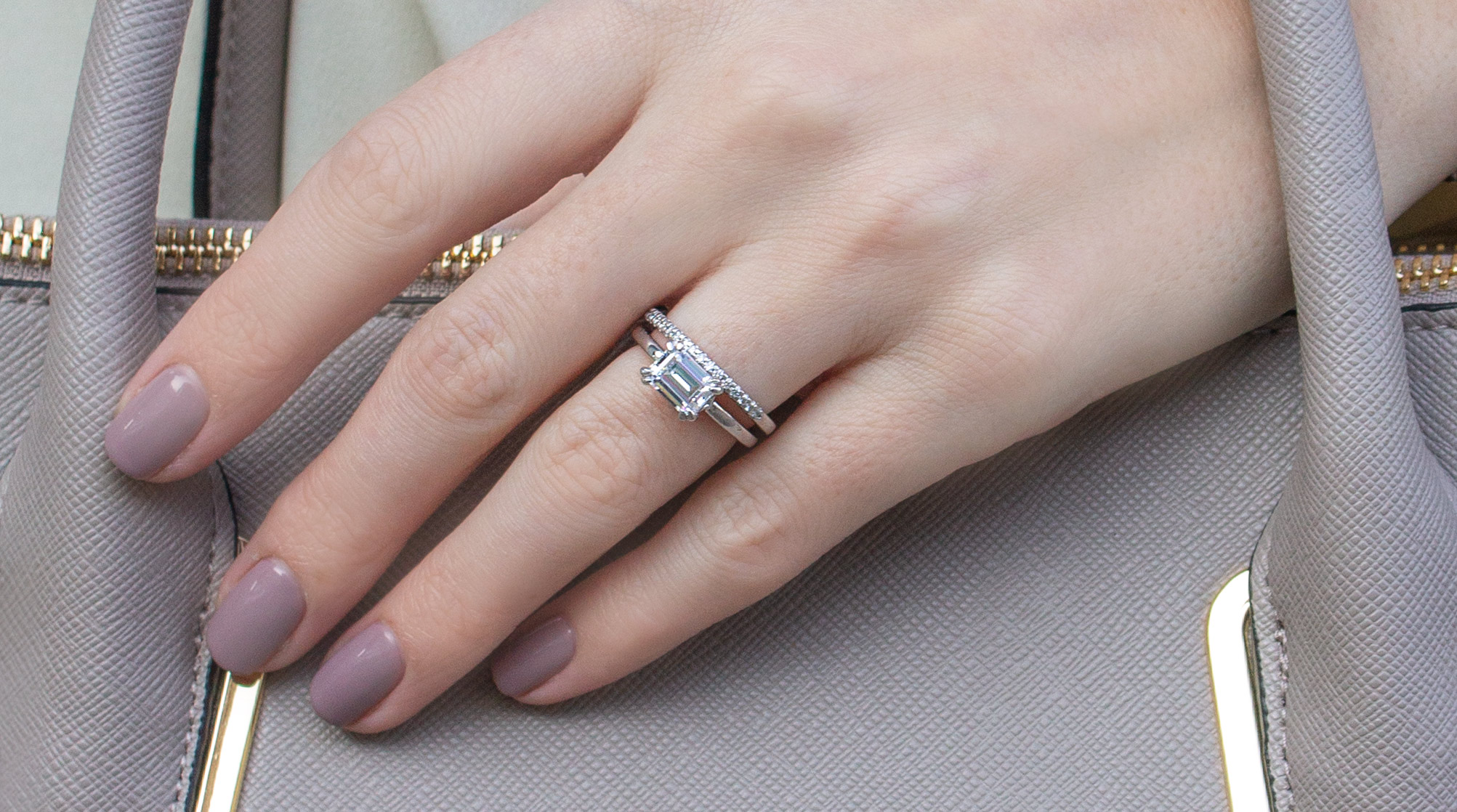 emerald cut solitaire engagement ring and simple wedding band