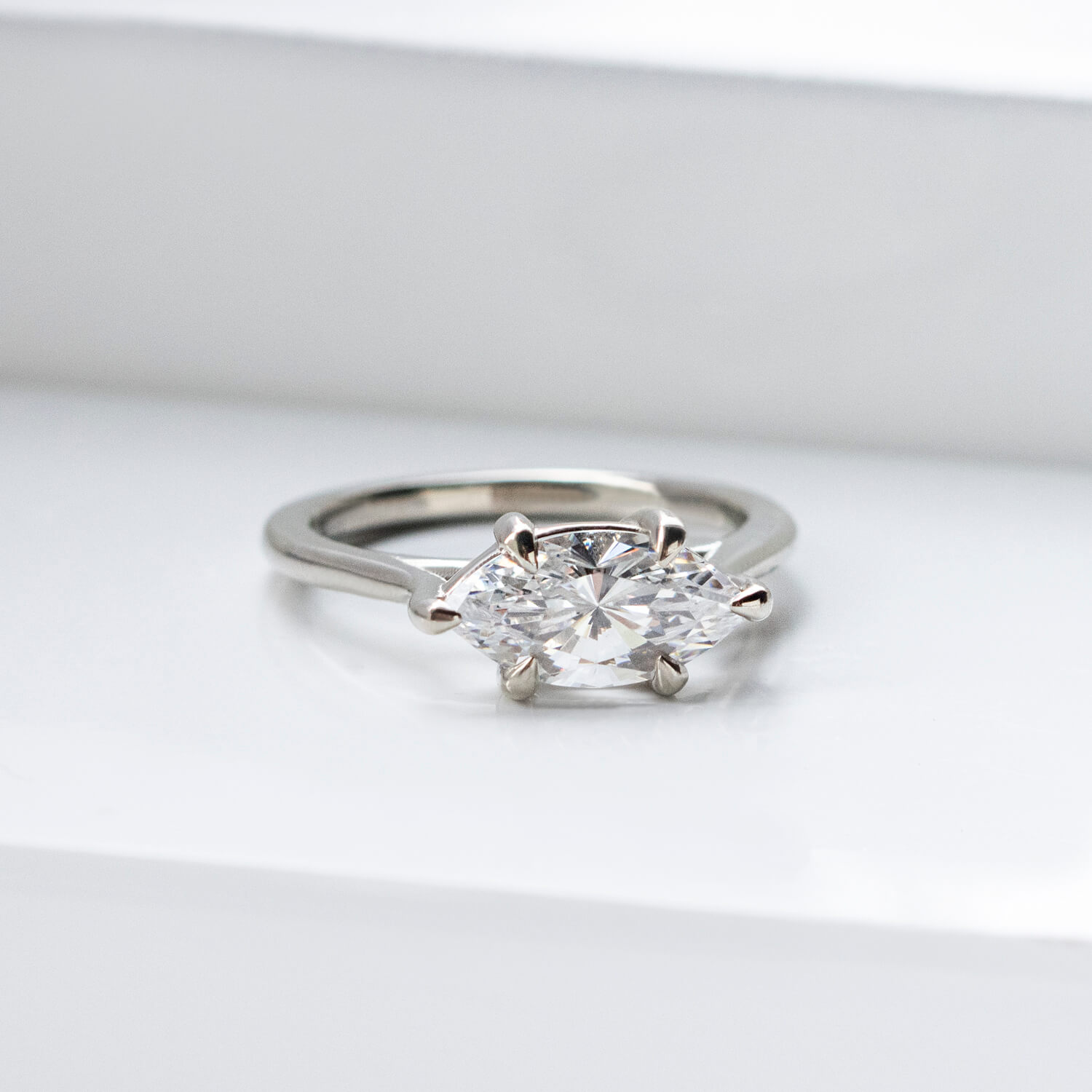 East-West Classic Trellis Marquise Cut Engagement Ring