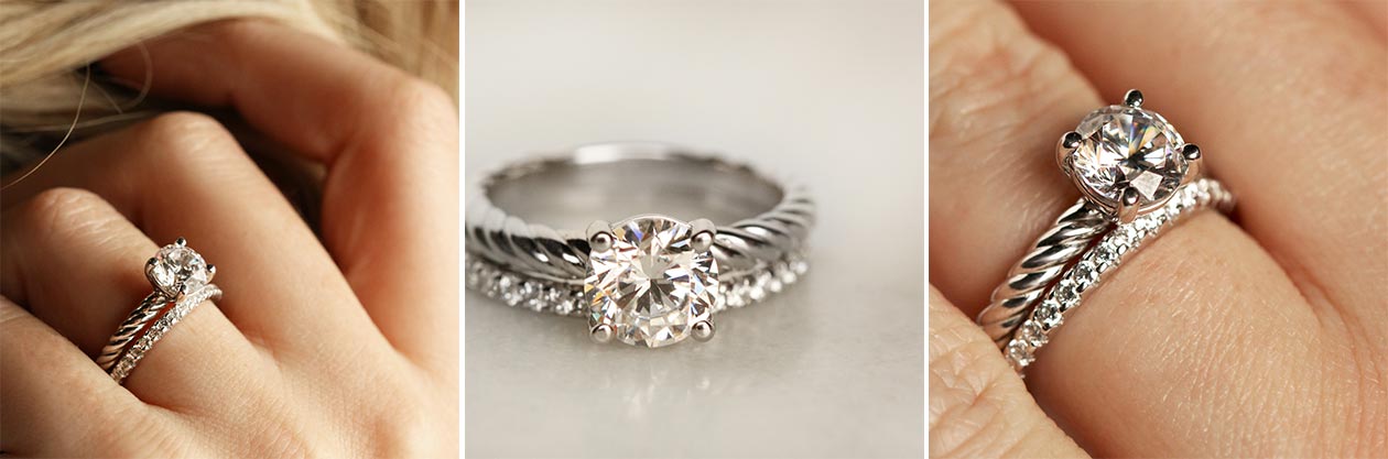 The Fiji engagement ring paired with an accented wedding band