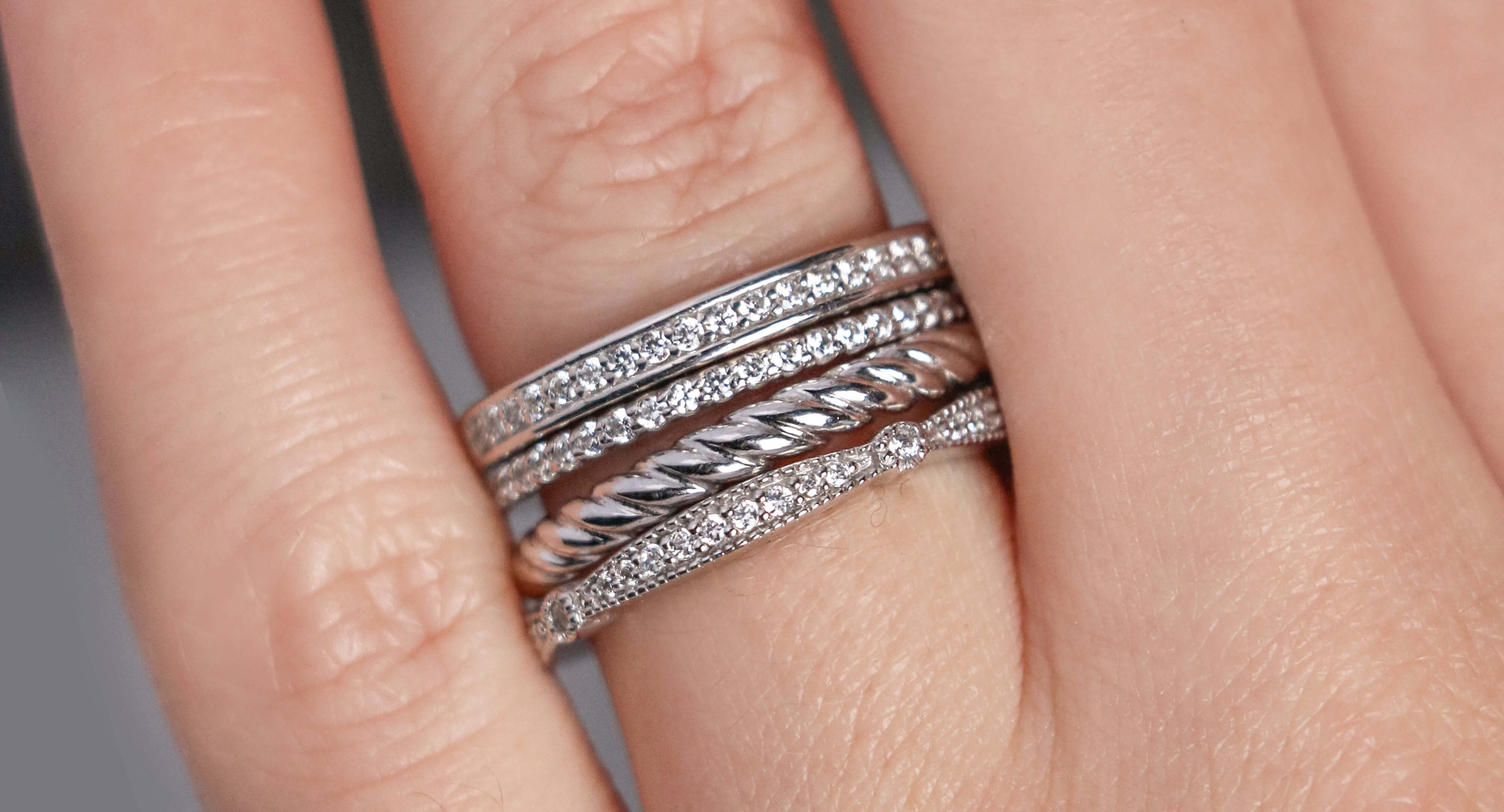 White gold Diamond Nexus wedding ring stack.