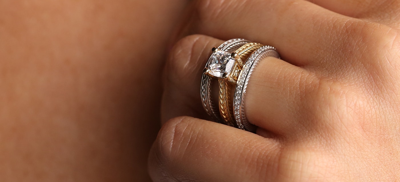 The Sage Collection wedding set in yellow and white gold.