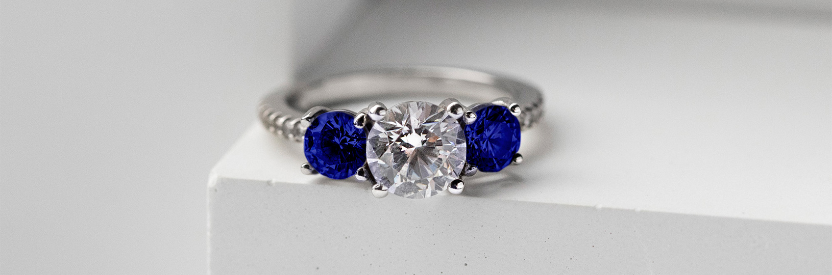 Three stone sapphire engagement ring.