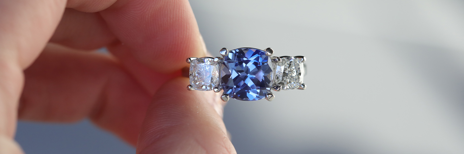 Three stone sapphire engagement ring
