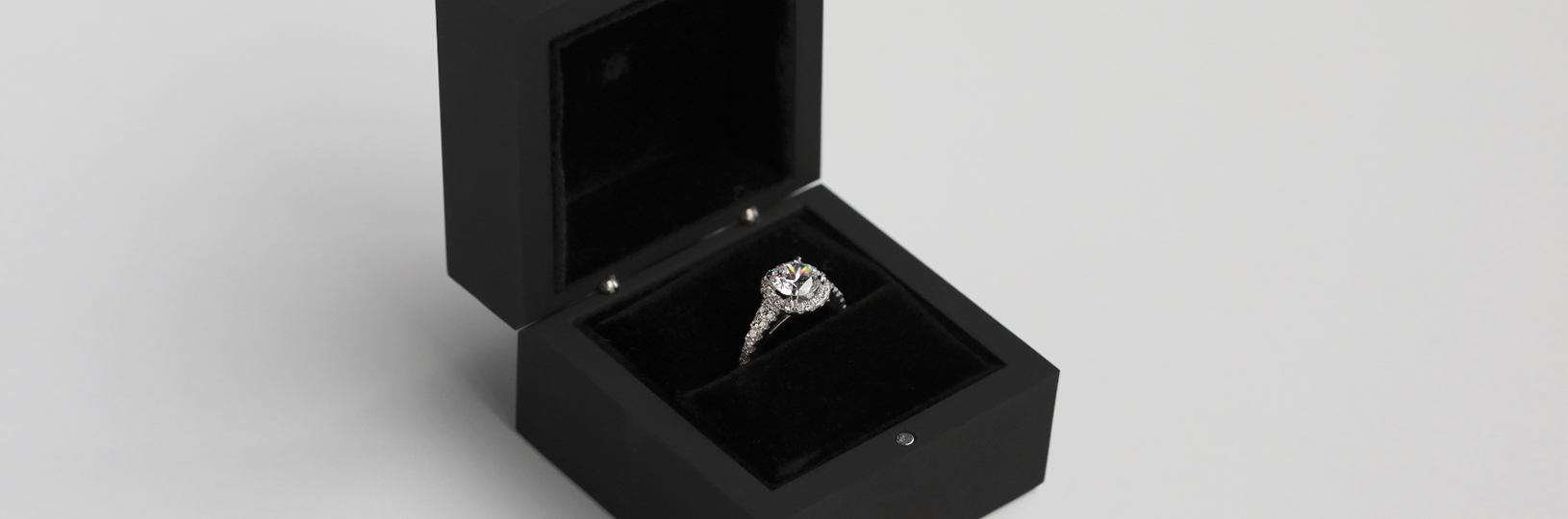 An engagement ring with a halo setting