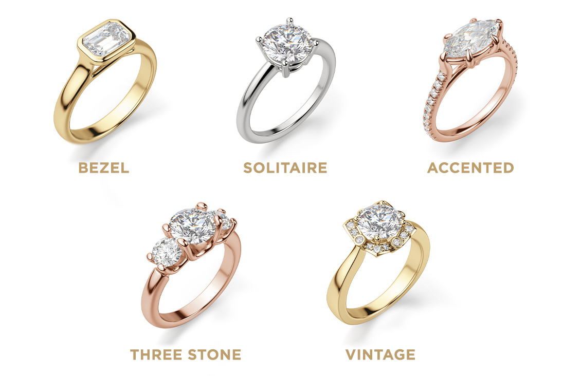 Image of different engagement ring settings