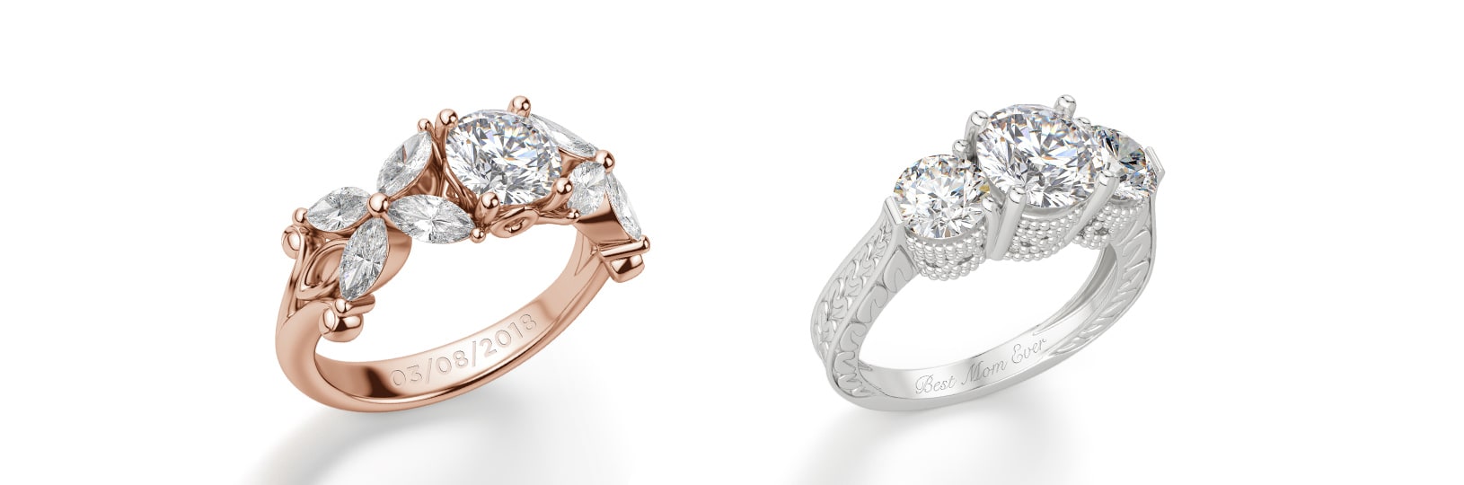 Two engagement rings with engraving