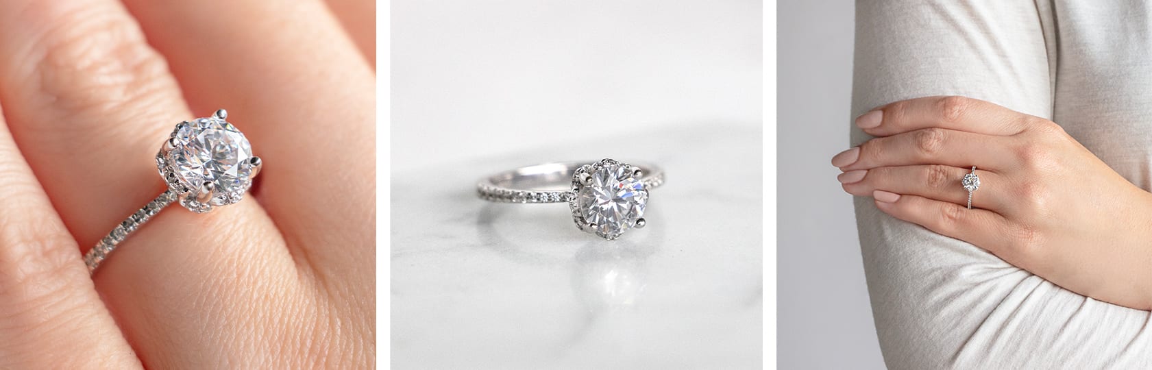 A round cut accented engagement ring