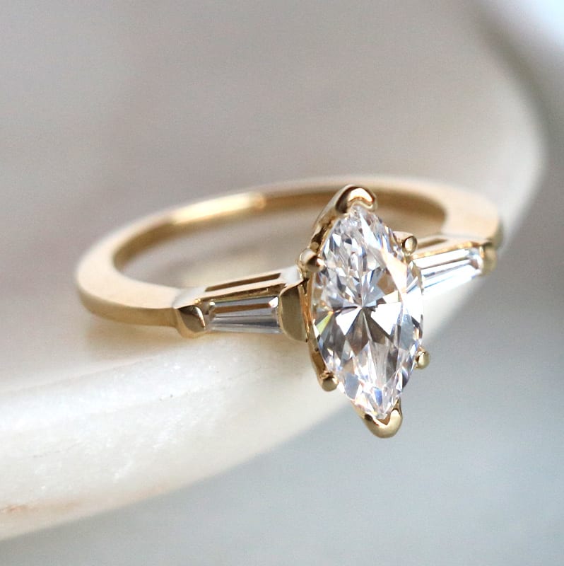 Marquise engagement ring with baguette accent stones