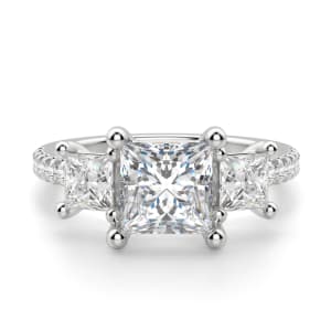 Three Stone Accented Princess cut Engagement Ring, Default, 14K White Gold, 