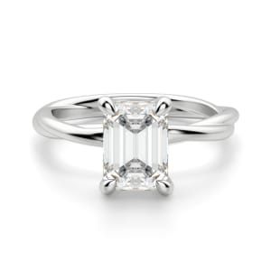 Braided Solitaire Emerald Cut Engagement Ring, Default, 14K White Gold,