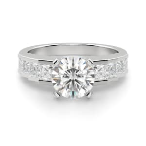 Cinderella Staircase Round Cut Engagement Ring, Default, 14K White Gold, 
