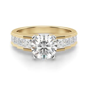 Cinderella Staircase Round Cut Engagement Ring, Default, 14K Yellow Gold, 