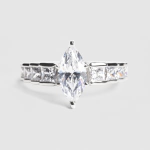 Cinderella Staircase Engagement Ring With 1.62 Marquise Center, Ring Size 6.75-8.25, 14K White Gold, Default,