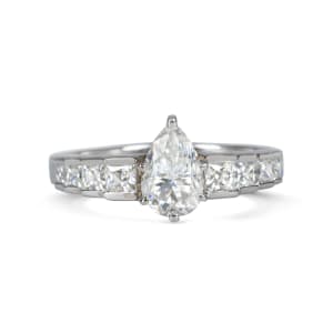 Cinderella Staircase Engagement Ring With 1.00 ct Pear Center DEW, Ring Size 8-9.5, 14K White Gold, Moissanite, Default,