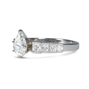 Cinderella Staircase Engagement Ring With 1.00 ct Pear Center DEW, Ring Size 8-9.5, 14K White Gold, Moissanite, Hover,