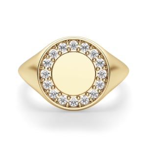 Pavé Circle Signet Ring, Default, 14K Yellow Gold,