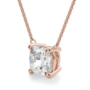 Cushion Cut Claw Prong Necklace, Hover, 14K Rose Gold,