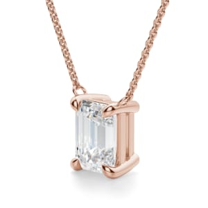 Emerald Cut Claw Prong Necklace, Hover, 14K Rose Gold,
