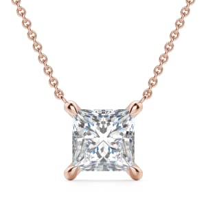Princess Cut Claw Prong Necklace, Default, 14K Rose Gold,