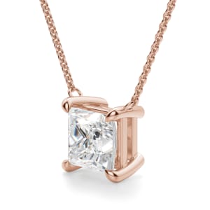 Princess Cut Claw Prong Necklace, Hover, 14K Rose Gold,