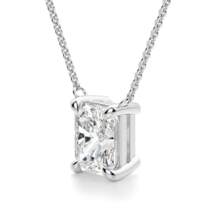 Radiant Cut Claw Prong Necklace, Hover, 14K White Gold,