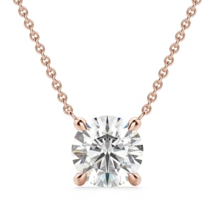 Round Cut Claw Prong Necklace, Default, 14K Rose Gold,