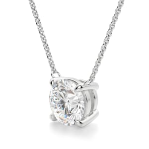 Round Cut Claw Prong Necklace, Hover, 14K White Gold,