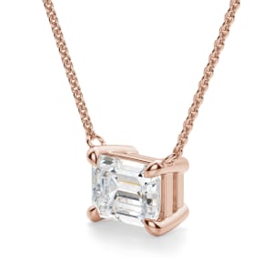 East-West Emerald Cut Necklace, Hover, 14K Rose Gold, 