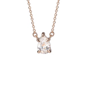 Claw Prong Necklaces With 1.00 ct Pear Center DEW, 14K Rose Gold, Nexus Diamond Alternative, Default,