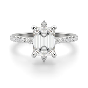 Compass Accented Emerald Cut Engagement Ring, Default, 14K White Gold,