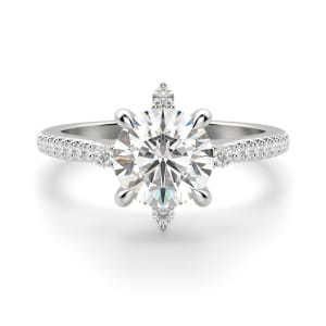Compass Accented Round Cut Engagement Ring, Default, 14K White Gold,