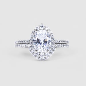 Custom Accented Halo Engagement Set With 2.88 Oval Center, Ring Size 11-12, 14K White Gold, Default,