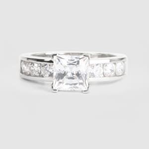 Diamond Diva Engagement Ring With 2.00 ct Princess Center DEW, Ring Size 5.5-7, 14K White Gold, Default,