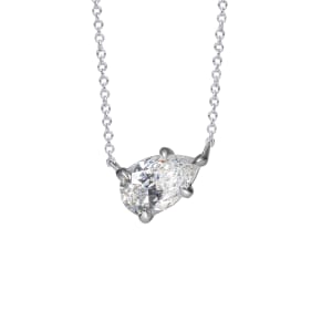 East-West Necklace With 1.00 ct Pear Center DEW, 14K White Gold, Nexus Diamond Alternative, Default,