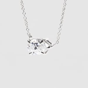 East-West Necklace With 1.08 Pear Center, 14K White Gold, Hover,