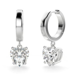 Heart Cut Solitaire Drop Earrings, Hover, 14K White Gold,