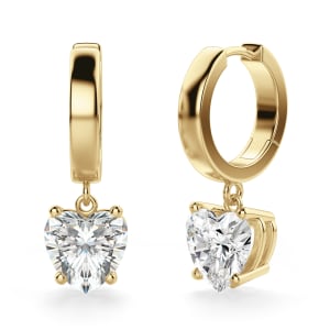 Heart Cut Solitaire Drop Earrings, Hover, 14K Yellow Gold,