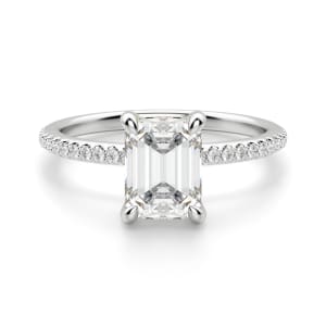 Hidden Halo Accented Emerald Cut Engagement Ring, Default, 14K White Gold, Platinum