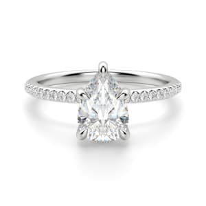 Hidden Halo Accented Pear Cut Engagement Ring, Default, 14K White Gold, Platinum