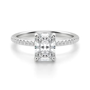 Hidden Halo Accented Radiant Cut Engagement Ring, Default, 14K White Gold, Platinum
