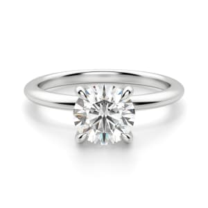 Hidden Halo Classic Round Cut Engagement Ring, Default, 14K White Gold, Platinum