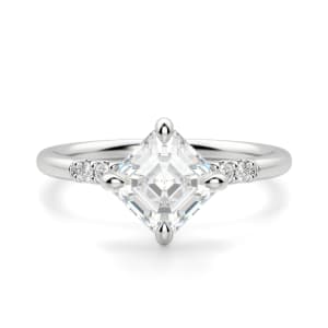 Kite Set Accented Asscher Cut Engagement Ring, Default, 14K White Gold, Platinum