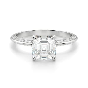 Knife-Edge Accented Asscher Cut Engagement Ring, Default, 14K White Gold, Platinum,
