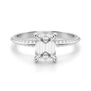 Knife-Edge Accented Emerald Cut Engagement Ring, Default, 14K White Gold, Platinum