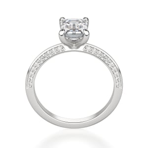 Knife-Edge Accented Emerald Cut Engagement Ring, Hover, 14K White Gold, Platinum