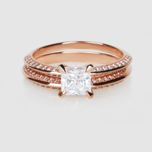 Knife-Edge Accented Engagement Set With 0.99 Princess Center, Ring Size 6-7, 14K Rose Gold, Default,